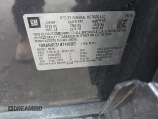 2017 GMC Acadia Denali with VIN 1GKKNXLS1HZ140067, listed as a IAAI auction lot 42002273 with Not Provided miles and . Bid and sale history available at carsss.com. Image 9.