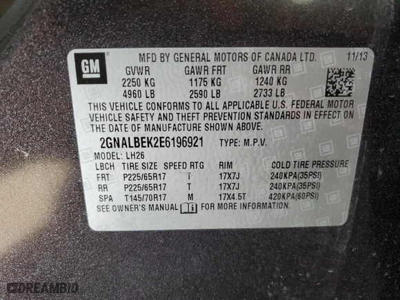 2014 Chevrolet Equinox LT with VIN 2GNALBEK2E6196921, listed as a Copart auction lot 49229595 with 179,231 mi miles and Salvage Title. Bid and sale history available at carsss.com. Image 13.