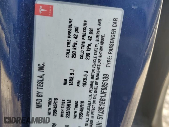 2018 Tesla Model 3 Long Range Battery z VIN 5YJ3E1EB1JF085139, wystawiony jako Copart lot #46888915 z przebiegiem 158 435 mil mil oraz Szkoda całkowita • Salvage title. Historia ofert i sprzedaży dostępna na DreamBid. Obrazek 13.