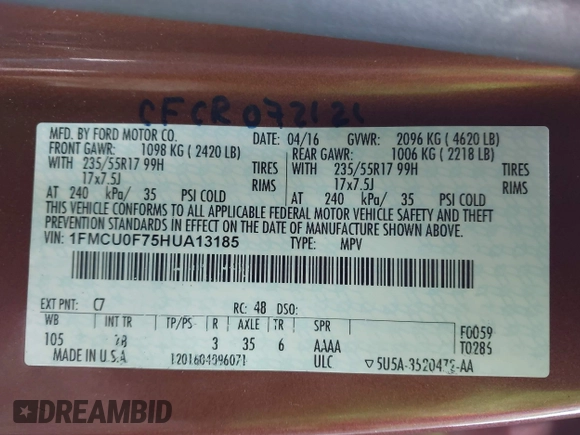 2017 Ford Escape S с VIN 1FMCU0F75HUA13185, выставлен на аукционе IAAI как лот 42038703 с пробегом 131 002 миль миль и . История ставок и продаж доступна на DreamBid. Изображение 9.