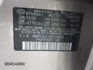 2006 Hyundai Azera SE с VIN KMHFC46F76A134958, выставлен на аукционе IAAI как лот 42314943 с пробегом 206 745 миль миль и . История ставок и продаж доступна на DreamBid. Изображение 9.
