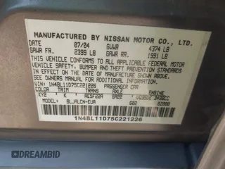 2005 Nissan Altima 3.5 SE with VIN 1N4BL11D75C221226, listed as a IAAI auction lot 40540691 with 141,227 mi miles. Bid and sale history available at carsss.com. Image 9.