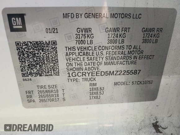 2021 Chevrolet Silverado 1500 RST with VIN 1GCRYEED5MZ225587, listed as a IAAI auction lot 41347939 with 40,779 mi miles and . Bid and sale history available at DreamBid. Image 9.
