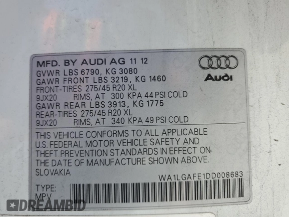 2013 Audi Q7 Premium Plus z VIN WA1LGAFE1DD008683, wystawiony jako Copart lot #60854845 z przebiegiem 132 433 mil mil oraz Szkoda całkowita • Salvage title. Historia ofert i sprzedaży dostępna na DreamBid. Obrazek 12.