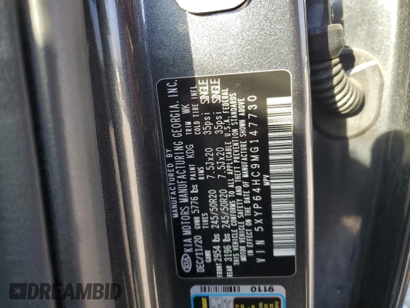 2021 Kia Telluride S with VIN 5XYP64HC9MG147730, listed as a Copart auction lot 84932104 with 60,055 mi miles and Salvage title. Bid and sale history available at DreamBid. Image 14.