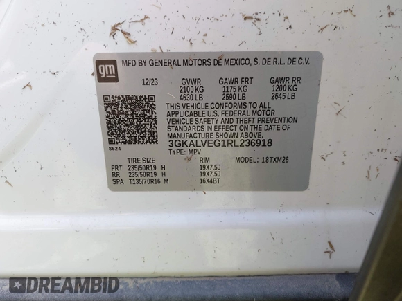 2024 GMC Terrain SLT with VIN 3GKALVEG1RL236918, listed as a IAAI auction lot 41961908 with Not provided miles and . Bid and sale history available at DreamBid. Image 9.
