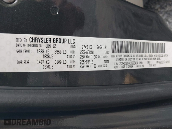2011 Dodge Grand Caravan Crew with VIN 2D4RN5DG2BR706668, listed as a IAAI auction lot 39440091 with 191,666 mi miles and . Bid and sale history available at DreamBid. Image 12.