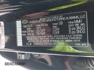 2024 Hyundai Tucson Limited with VIN 5NMJECDE8RH407378, listed as a IAAI auction lot 42457571 with 37,755 mi miles and . Bid and sale history available at DreamBid. Image 9.