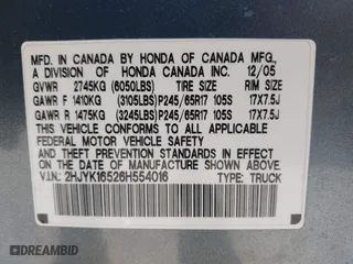 2006 Honda Ridgeline RTL with VIN 2HJYK16526H554016, listed as a IAAI auction lot 42053277 with 220,316 mi miles. Bid and sale history available at carsss.com. Image 9.