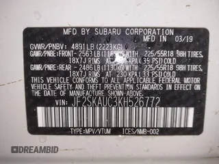 2019 Subaru Forester Limited with VIN JF2SKAUC3KH526772, listed as a IAAI auction lot 41769522 with 35,688 mi miles. Bid and sale history available at carsss.com. Image 9.