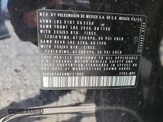 2022 Volkswagen Tiguan SE с VIN 3VV3B7AX8NM121859, выставлен на аукционе Copart как лот 53193415 с пробегом 24 559 миль миль и Списание • Salvage title. История ставок и продаж доступна на DreamBid. Изображение 13.