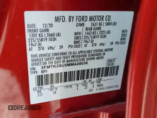2021 Ford Mustang Mach-E Premium with VIN 3FMTK3SU5MMA08036, listed as a Copart auction lot 54917525 with 45,696 mi miles and Salvage Title. Bid and sale history available at DreamBid. Image 13.