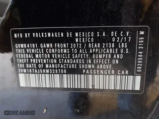 2017 Volkswagen Jetta 1.4T S with VIN 3VW167AJ5HM329706, listed as a IAAI auction lot 40801058 with 144,103 mi miles. Bid and sale history available at carsss.com. Image 9.