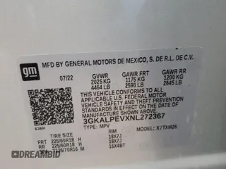 2022 GMC Terrain SLT with VIN 3GKALPEVXNL272367, listed as a Copart auction lot 44560335 with 43,971 mi miles and Salvage Title. Bid and sale history available at DreamBid. Image 13.