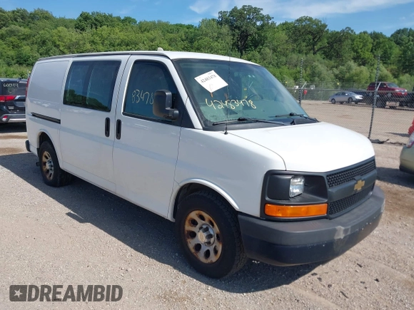 2014 Chevrolet Express Cargo with VIN 1GCSGAFX5E1152985, listed as a IAAI auction lot 42483478 with 208,518 mi miles and . Bid and sale history available at DreamBid. Image 1.