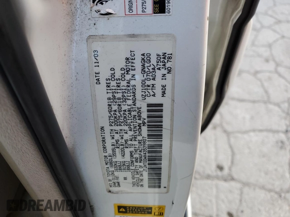 2004 Lexus LX 470 z VIN JTJHT00WX43539807, wystawiony jako Copart lot #87842755 z przebiegiem 335 478 mil mil oraz Czysty tytuł • Clean title. Historia ofert i sprzedaży dostępna na DreamBid. Obrazek 13.