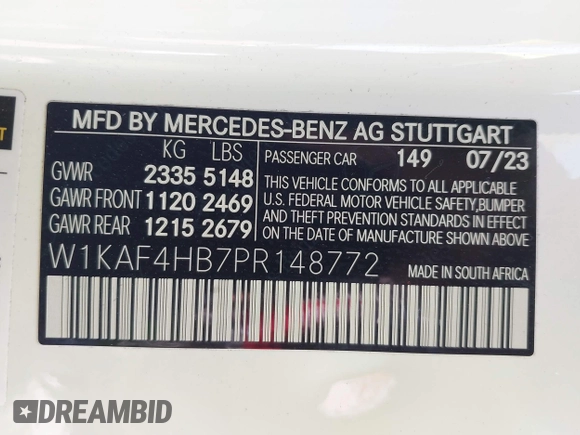 2023 Mercedes-Benz C 300 with VIN W1KAF4HB7PR148772, listed as a IAAI auction lot 42140383 with 11,636 mi miles and . Bid and sale history available at DreamBid. Image 9.