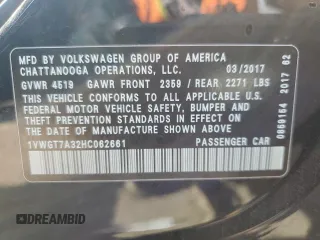 2017 Volkswagen Passat SE z VIN 1VWGT7A32HC062661, wystawiony jako Copart lot #53167835 z przebiegiem 44 689 mil mil oraz Szkoda całkowita • Salvage title. Historia ofert i sprzedaży dostępna na DreamBid. Obrazek 13.