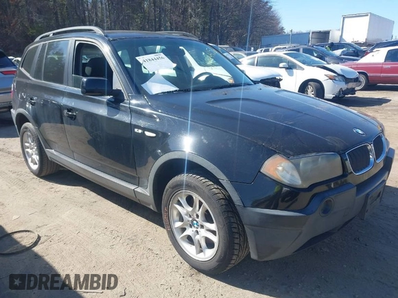 2005 BMW X3 2.5i with VIN WBXPA73485WC50101, listed as a IAAI auction lot 41844456 with 202,522 mi miles. Bid and sale history available at carsss.com. Image 1.