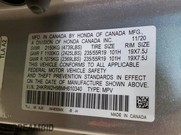 2021 Honda CR-V Touring z VIN 2HKRW2H98MH610340, wystawiony jako Copart lot #56416665 z przebiegiem 91 400 mil mil oraz Szkoda całkowita • Salvage title. Historia ofert i sprzedaży dostępna na DreamBid. Obrazek 14.