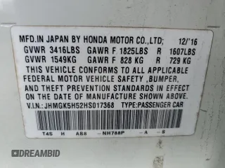 2017 Honda Fit LX with VIN JHMGK5H52HS017368, listed as a Copart auction lot 51696455 with 0 mi miles and Salvage Title. Bid and sale history available at carsss.com. Image 14.