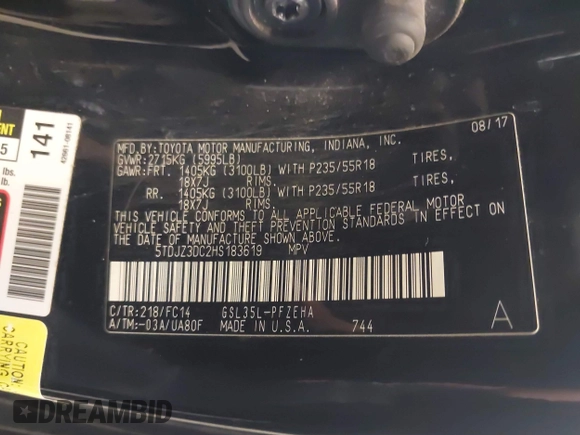 2017 Toyota Sienna LE with VIN 5TDJZ3DC2HS183619, listed as a IAAI auction lot 41905106 with 198,351 mi miles and . Bid and sale history available at DreamBid. Image 9.