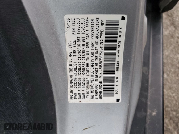 2005 Honda CR-V EX with VIN SHSRD78875U341752, listed as a Copart auction lot 55324775 with 220,012 mi miles and Clean Title. Bid and sale history available at DreamBid. Image 13.