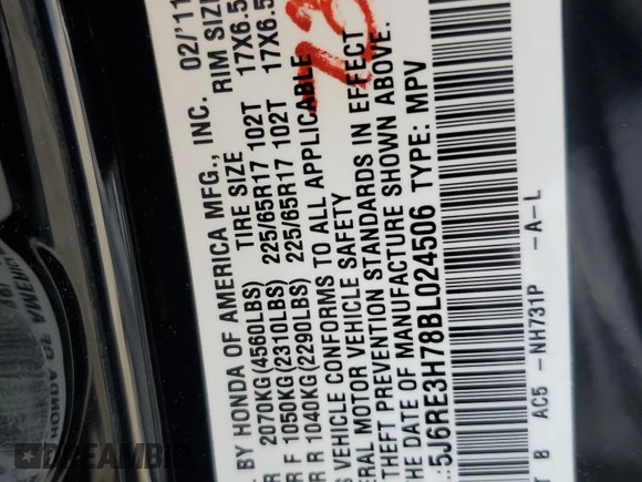 2011 Honda CR-V EX-L z VIN 5J6RE3H78BL024506, wystawiony jako Copart lot #59152695 z przebiegiem 188 158 mil mil oraz Szkoda całkowita • Salvage title. Historia ofert i sprzedaży dostępna na DreamBid. Obrazek 13.