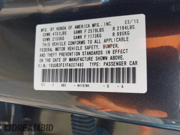 2015 Acura TLX Technology with VIN 19UUB3F51FA007480, listed as a IAAI auction lot 42269826 with 57,989 mi miles and . Bid and sale history available at DreamBid. Image 9.