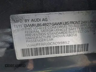 2012 Audi A4 2.0T Premium Plus with VIN WAUFFAFL0CA099852, listed as a IAAI auction lot 42008359 with 187,069 mi miles. Bid and sale history available at carsss.com. Image 9.