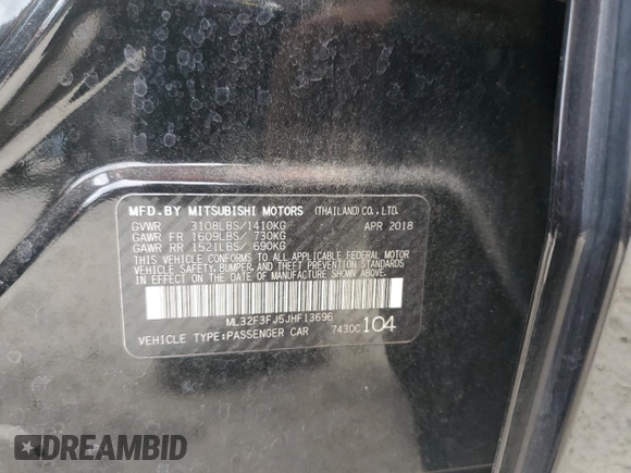2018 Mitsubishi Mirage ES z VIN ML32F3FJ5JHF13696, wystawiony jako Copart lot #54681104 z przebiegiem 125 790 mil mil oraz Szkoda całkowita • Salvage title. Historia ofert i sprzedaży dostępna na DreamBid. Obrazek 12.
