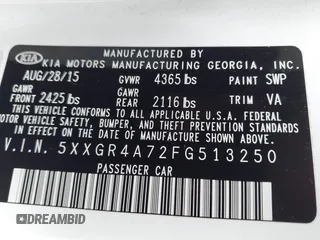 2015 Kia Optima SX with VIN 5XXGR4A72FG513250, listed as a IAAI auction lot 42418208 with 89,969 mi miles and . Bid and sale history available at DreamBid. Image 9.
