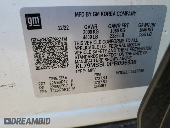 2023 Chevrolet TrailBlazer ACTIV with VIN KL79MSSL0PB096836, listed as a Copart auction lot 50789545 with 13,670 mi miles and Salvage Title. Bid and sale history available at DreamBid. Image 13.