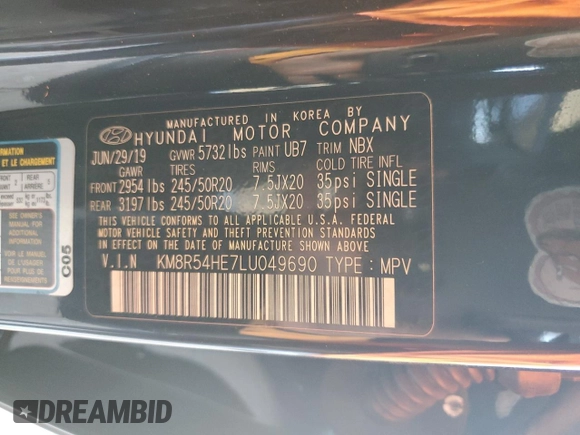 2020 Hyundai Palisade Limited z VIN KM8R54HE7LU049690, wystawiony jako Copart lot #59789815 z przebiegiem 67 640 mil mil oraz Szkoda całkowita • Salvage title. Historia ofert i sprzedaży dostępna na DreamBid. Obrazek 13.