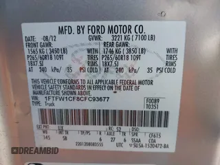 2012 Ford F-150 XL z VIN 1FTFW1CF8CFC93677, wystawiony jako IAAI lot #42219209 z przebiegiem 215 708 mil mil oraz . Historia ofert i sprzedaży dostępna na DreamBid. Obrazek 9.