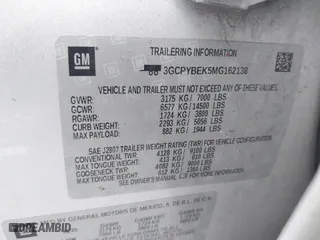 2021 Chevrolet Silverado 1500 Custom with VIN 3GCPYBEK5MG162138, listed as a IAAI auction lot 40882386 with 104,537 mi miles. Bid and sale history available at carsss.com. Image 9.