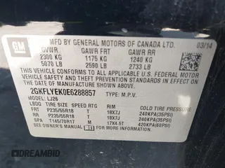 2014 GMC Terrain SLT with VIN 2GKFLYEK0E6288857, listed as a IAAI auction lot 41632236 with 154,013 mi miles. Bid and sale history available at carsss.com. Image 9.