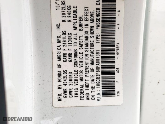 2015 Honda Accord Sedan EX-L with VIN 1HGCR3F80FA007391, listed as a Copart auction lot 51086995 with 170,180 mi miles and Salvage Title. Bid and sale history available at carsss.com. Image 12.