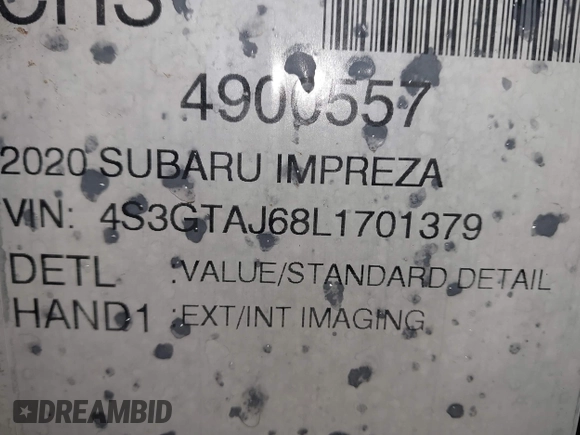 2020 Subaru Impreza Special Sports с VIN 4S3GTAJ68L1701379, выставлен на аукционе IAAI как лот 42258520 с пробегом 41 561 миль миль и . История ставок и продаж доступна на DreamBid. Изображение 9.