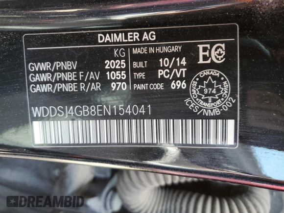 2014 Mercedes-Benz CLA 250 with VIN WDDSJ4GB8EN154041, listed as a Copart auction lot 56047515 with 166,715 mi miles and Clean title. Bid and sale history available at DreamBid. Image 12.
