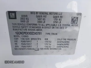 2013 Chevrolet Silverado 1500 Work Truck with VIN 1GCNCPEXXDZ243781, listed as a IAAI auction lot 41299674 with 159,744 mi miles and . Bid and sale history available at DreamBid. Image 9.