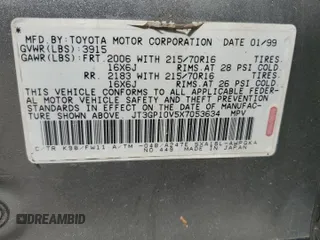 1999 Toyota RAV4 with VIN JT3GP10V5X7053634, listed as a Copart auction lot 52761695 with 236,443 mi miles and Salvage title. Bid and sale history available at DreamBid. Image 15.