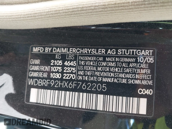 2006 Mercedes-Benz C 280 Luxury with VIN WDBRF92HX6F762205, listed as a IAAI auction lot 42279227 with 76,434 mi miles and . Bid and sale history available at DreamBid. Image 9.
