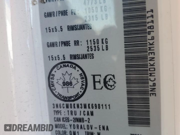 2021 Nissan NV200 SV с VIN 3N6CM0KN3MK698111, выставлен на аукционе Copart как лот 50983025 с пробегом 111 963 миль миль и Списание • Salvage title. История ставок и продаж доступна на DreamBid. Изображение 12.