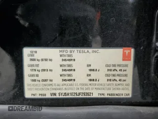2018 Tesla Model S 75D with VIN 5YJSA1E29JF293521, listed as a Copart auction lot 50104625 with 93,428 mi miles and Salvage Title. Bid and sale history available at DreamBid. Image 13.
