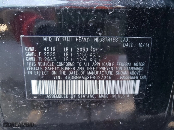 2015 Subaru Legacy 2.5i with VIN 4S3BNAA62F3027016, listed as a Copart auction lot 46068375 with 89,655 mi miles and Clean Title. Bid and sale history available at carsss.com. Image 12.