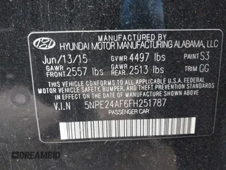 2015 Hyundai Sonata SE with VIN 5NPE24AF6FH251787, listed as a IAAI auction lot 42052990 with 139,466 mi miles and . Bid and sale history available at DreamBid. Image 9.