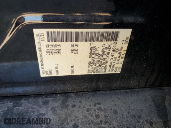 2016 Nissan Maxima 3.5 SV with VIN 1N4AA6AP7GC429618, listed as a Copart auction lot 53876815 with 108,766 mi miles and Salvage Title. Bid and sale history available at carsss.com. Image 13.