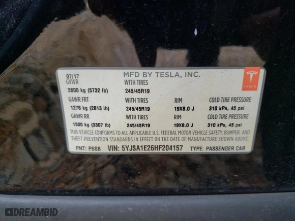 2017 Tesla Model S 100D with VIN 5YJSA1E26HF204157, listed as a Copart auction lot 43122235 with 0 mi miles and Salvage Title. Bid and sale history available at carsss.com. Image 15.