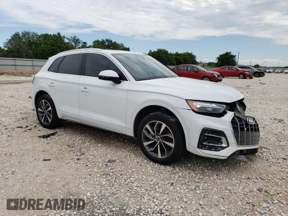 2021 Audi Q5 with VIN WA1AABFYXM2050645, listed as a Copart auction lot 53162383 with 23,012 mi miles and . Bid and sale history available at DreamBid. Image 4.